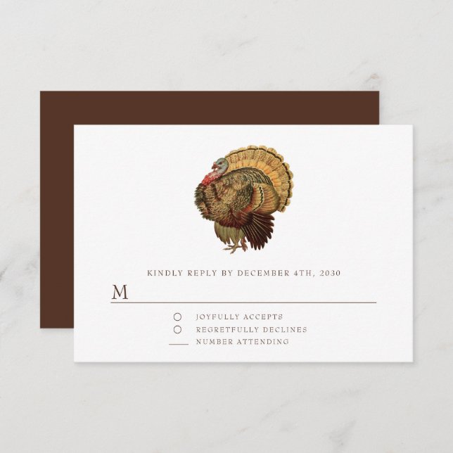 Elegant Turkey Thanksgiving  RSVP Card (Front/Back)