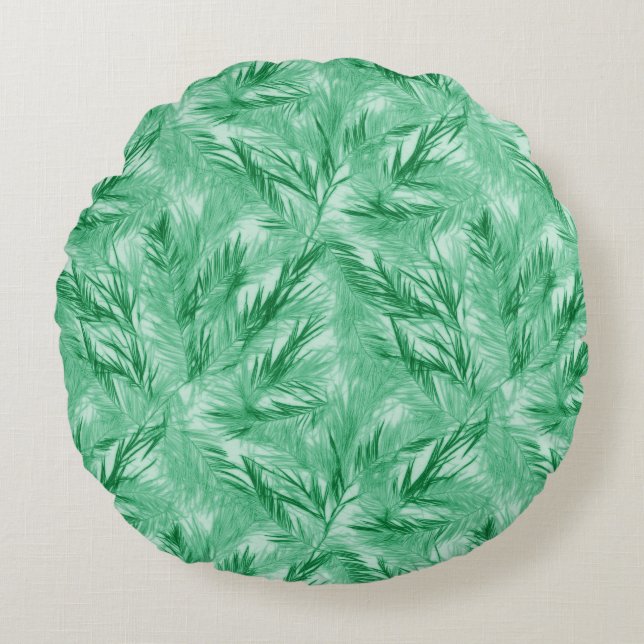 Elegant Turquois Palm Leaf Round Pillow (Front)