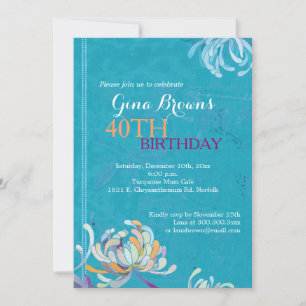 Elegant Turquoise 40th Birthday Party Invitation