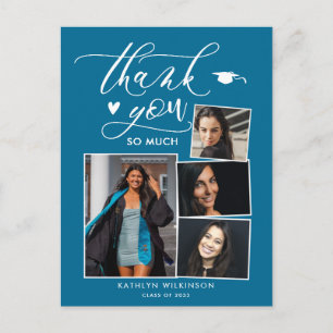 Elegant Turquoise 4 Photo Graduation Thank You Postcard