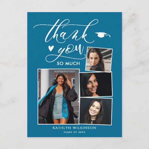 Elegant Turquoise 4 Photo Graduation Thank You Postcard