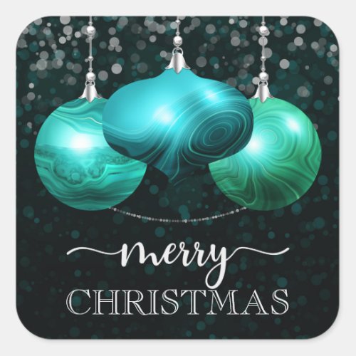 Elegant Turquoise Agate Baubles Merry Christmas Square Sticker