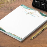 Elegant Turquoise Agate Script Monogram Initials Notepad<br><div class="desc">Personalized, elegant notepad with calligraphy script initials or monogram and name in gold and turquoise with turquoise agate and faux gold glitter border accents. CHANGES: The text font style, color, size and placement can be changed by clicking EDIT for a custom look. ASSISTANCE: For help with design modification or personalization,...</div>
