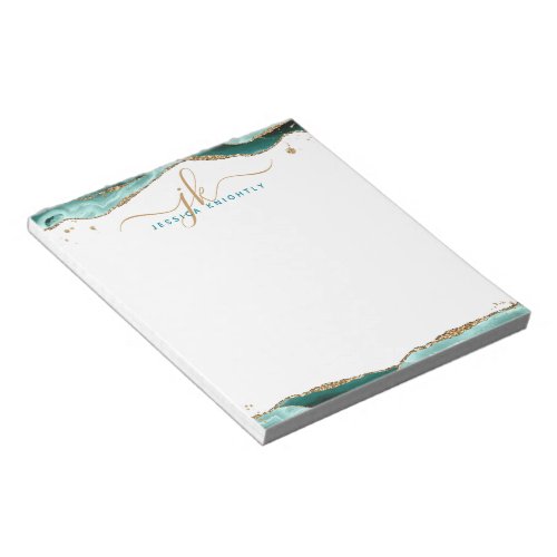 Elegant Turquoise Agate Script Monogram Initials Notepad