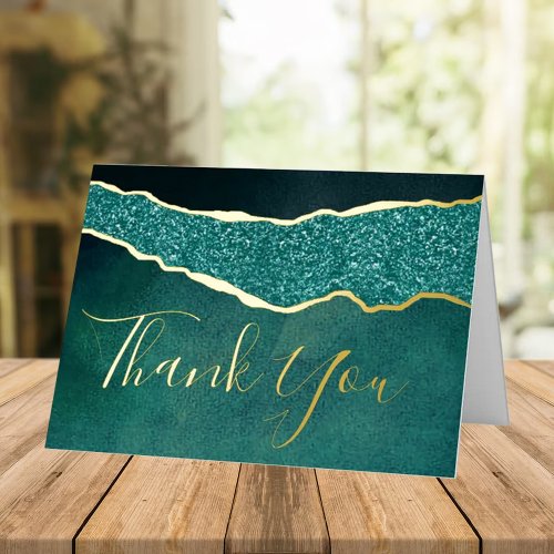 Elegant Turquoise Agate Wedding Thank You Real Foil Greeting Card