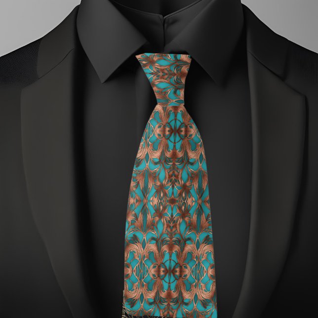 Elegant Turquoise and Copper Pattern Neck Tie (Creator Uploaded)