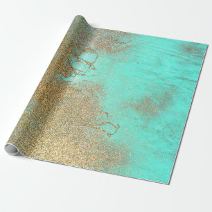 Elegant Turquoise and Faux Gold Glitter Marble Wrapping Paper