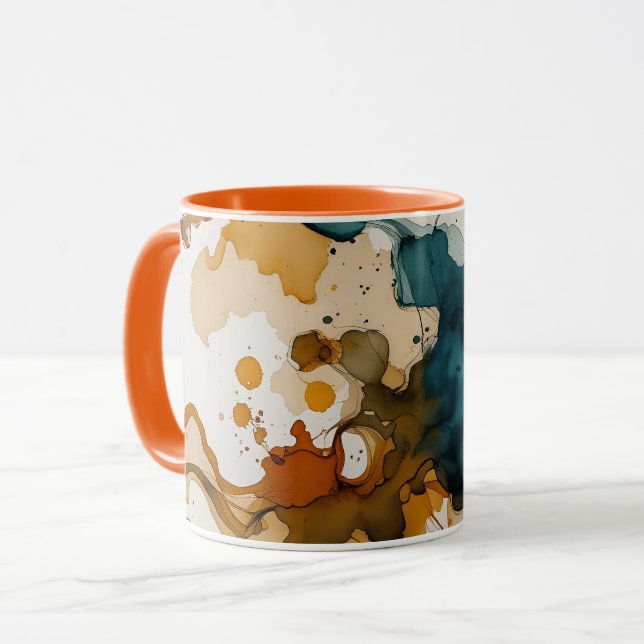 Elegant Turquoise and Gold Abstract Design Mug (Front Left)