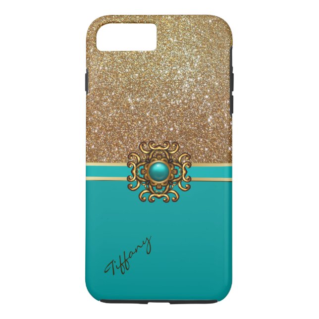 Elegant Turquoise and Gold iPhone 7 Plus case (Back)