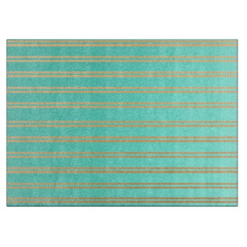 Elegant Turquoise and Gold Shimmer Stripes Cutting Board