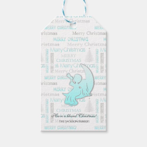 Elegant Turquoise and Silver Christmas Typography Gift Tags