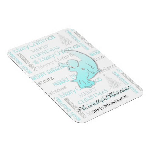 Elegant Turquoise and Silver Christmas Typography Magnet
