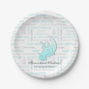 Elegant Turquoise and Silver Christmas Typography Paper Plates