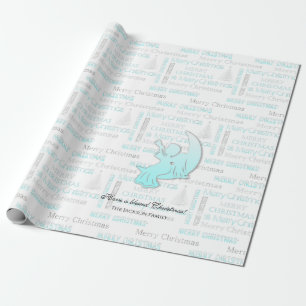 Elegant Turquoise and Silver Christmas Typography Wrapping Paper
