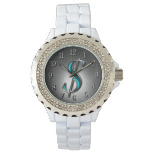 Elegant Turquoise and Silver Dollar Sign Stylish Watch