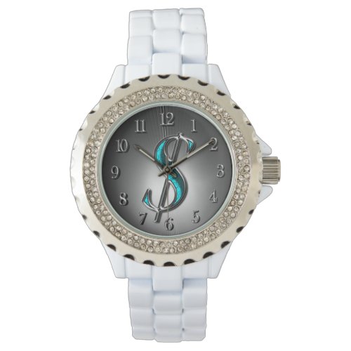 Elegant Turquoise and Silver Dollar Sign Stylish Watch