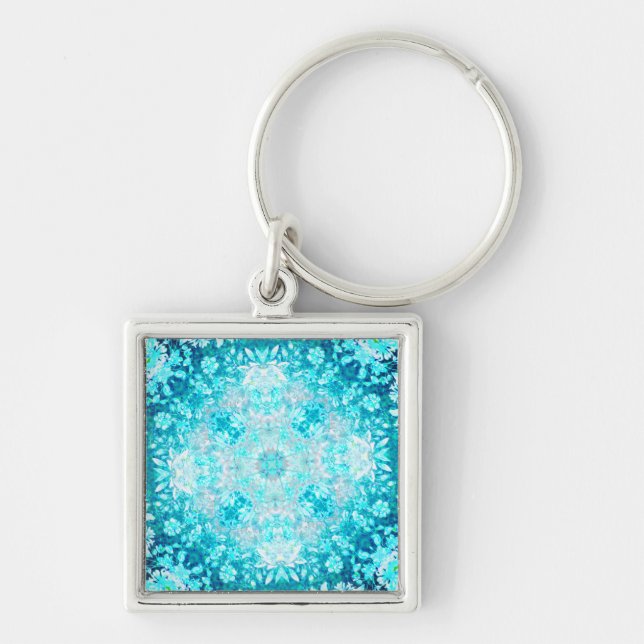 Elegant Turquoise Aqua Blue Crystal Keychain (Front)