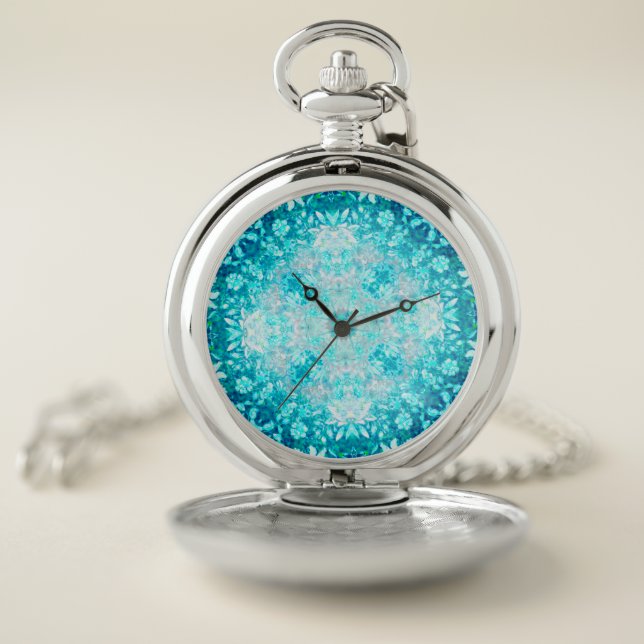 Elegant Turquoise Aqua Blue Crystal Stone  Pocket Watch (Inside)