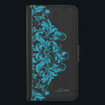 Elegant Turquoise & Black Girly Floral Lace Wallet Phone Case For Samsung Galaxy S5<br><div class="desc">Elegant vintage floral lace in turquoise over black damasks background.  Custom and optional monogram. If you need any help customizing,  changing color,  or anything else to any of my designs,  contact ArtOnWear designer. Free text formatting with live help available by request.</div>