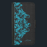 Elegant Turquoise & Black Girly Floral Lace Wallet Phone Case For Samsung Galaxy S5<br><div class="desc">Elegant vintage floral lace in turquoise over black damasks background.  Custom and optional monogram. If you need any help customizing,  changing color,  or anything else to any of my designs,  contact ArtOnWear designer. Free text formatting with live help available by request.</div>