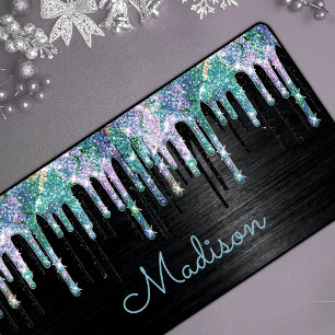 Elegant Turquoise black Unicorn Drips monogram Desk Mat