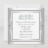 Elegant Turquoise Blue and Silver Wedding Invitation (Back)