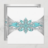 Elegant Turquoise Blue and Silver Wedding Invitation (Front/Back)