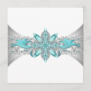 Elegant Turquoise Blue and Silver Wedding Invitation