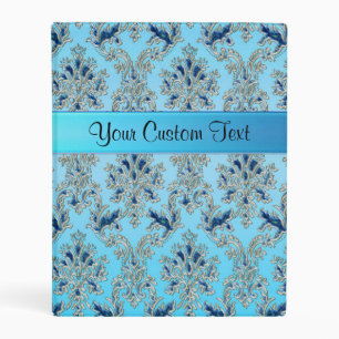 Elegant Turquoise Blue Damask Mini Binder