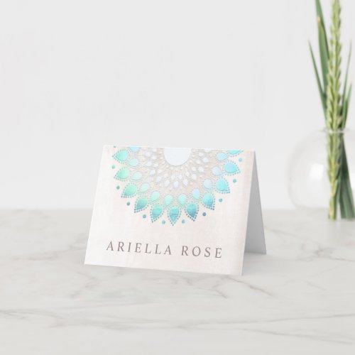 Elegant Turquoise Blue Floral Lotus White Marble Note Card