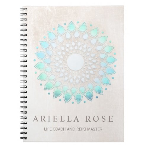 Elegant Turquoise Blue Floral Lotus White Marble Notebook