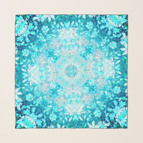 Elegant Turquoise Blue Floral Pattern Scarf