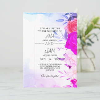 Elegant Turquoise Blue Floral Watercolor Wedding  Invitation
