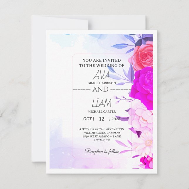Elegant Turquoise Blue Floral Watercolor Wedding  RSVP Card (Front)