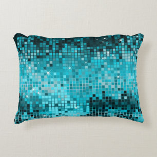 Elegant Turquoise Blue Glitter & Sparkles Print Decorative Pillow