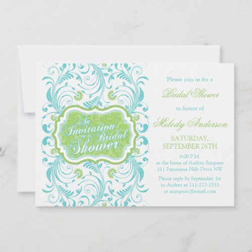 Elegant Turquoise Blue Green Floral Bridal Shower Personalized Announcements