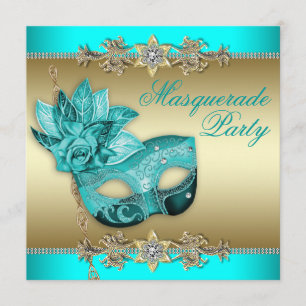 Elegant Turquoise Blue Masquerade Party Invitation
