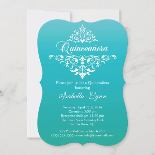 Elegant Turquoise Blue Ombre Quinceañera Party 5x7 Paper Invitation Card