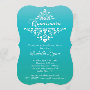 Elegant Turquoise Blue Ombre Quinceañera Party Invitation