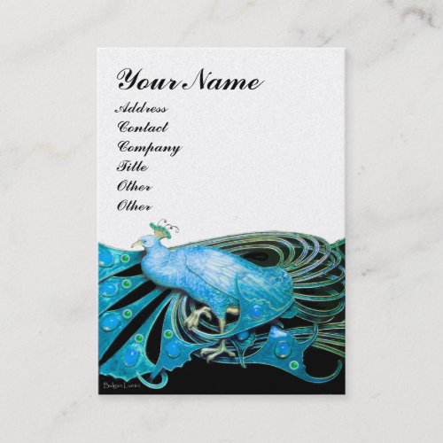 ELEGANT TURQUOISE BLUE PEACOCK JEWEL White Pearl Business Card