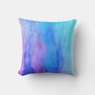 elegant turquoise blue purple watercolor design throw pillow