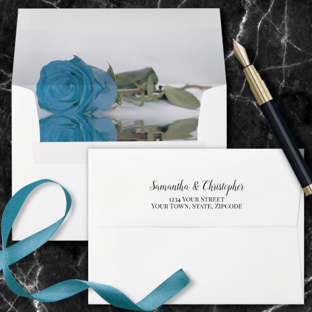 Elegant Turquoise Blue Reflecting Rose Wedding Envelope (Creator Uploaded)