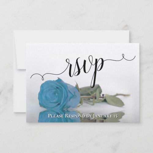Elegant Turquoise Blue Reflecting Rose Wedding RSVP Card