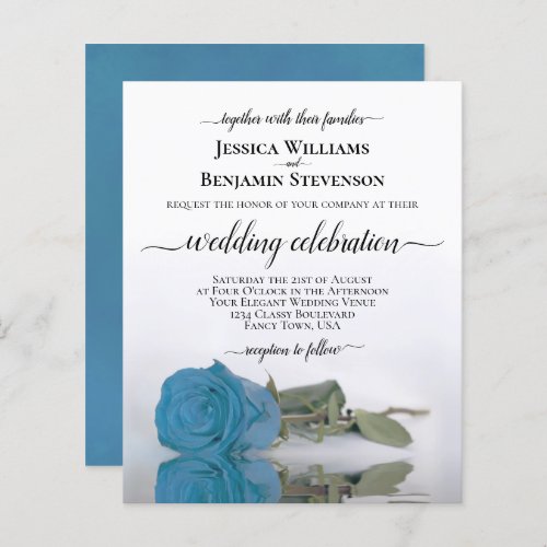 Elegant Turquoise Blue Rose BUDGET Wedding Invite