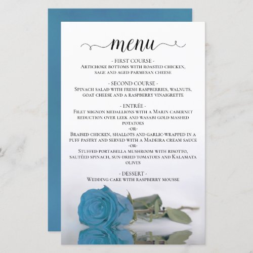 Elegant Turquoise Blue Rose Budget Wedding Menu