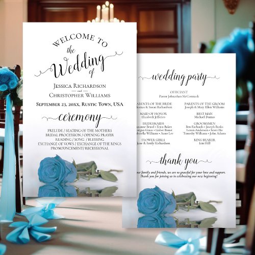 Elegant Turquoise Blue Rose Budget Wedding Program