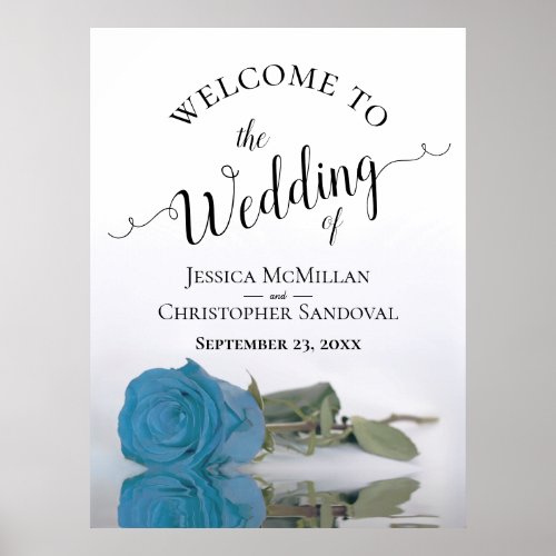 Elegant Turquoise Blue Rose Chic Wedding Welcome Poster