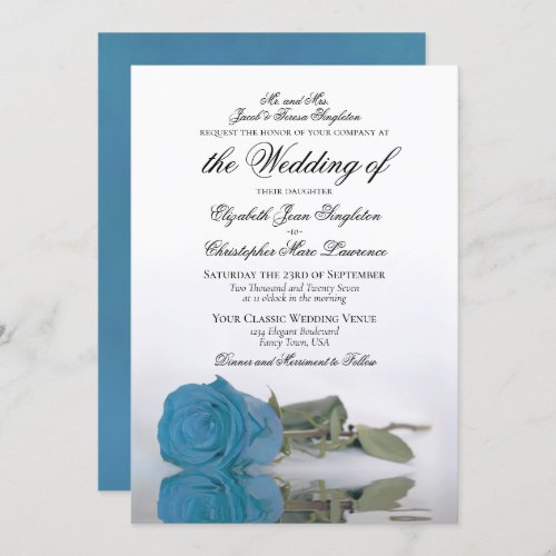 Elegant Turquoise Blue Rose Formal Wedding Invitation