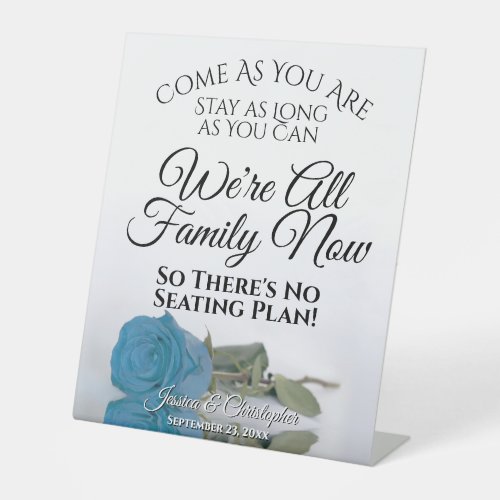 Elegant Turquoise Blue Rose Open Seating Wedding Pedestal Sign