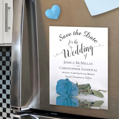 Elegant Turquoise Blue Rose Save the Date Magnet